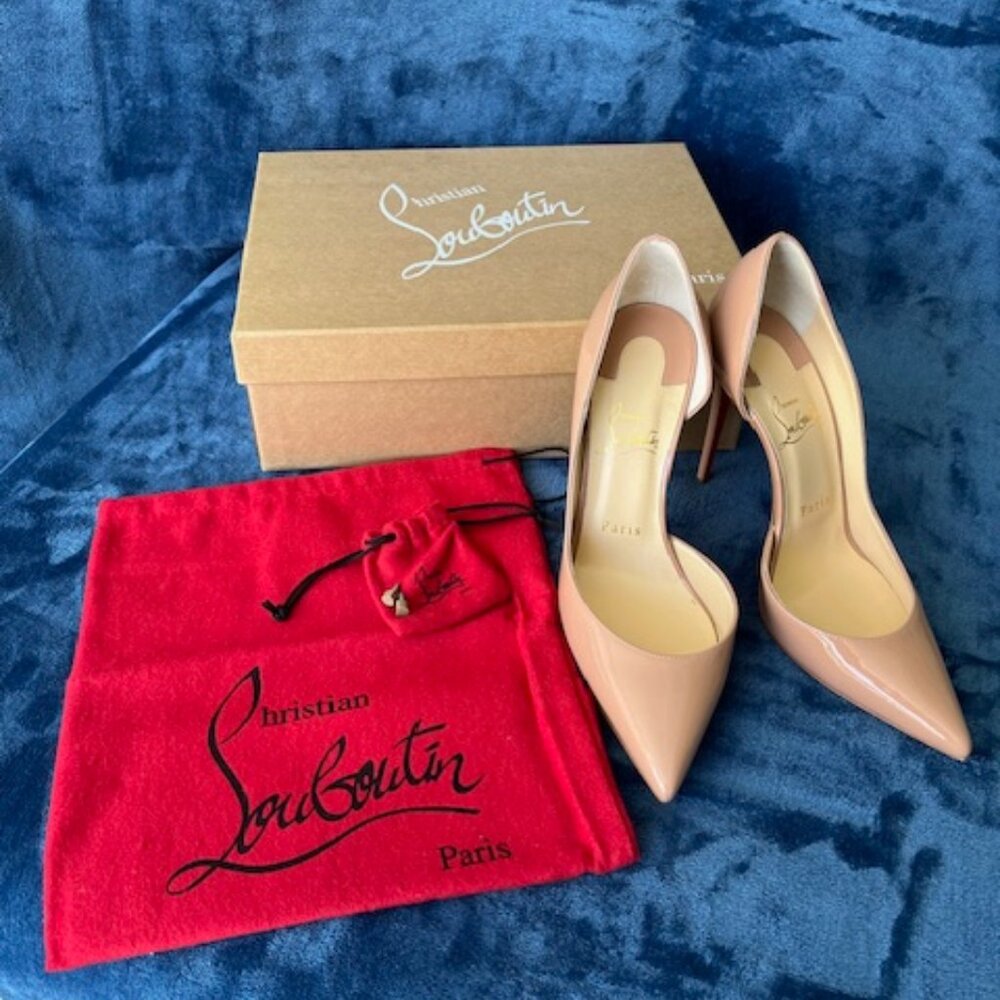 Christian Louboutin Nude Patent Pigalle Follies Pointed Toe Pumps